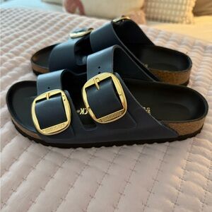 NWOT Birkenstock Black Sandals with Gold Buckles Size 38